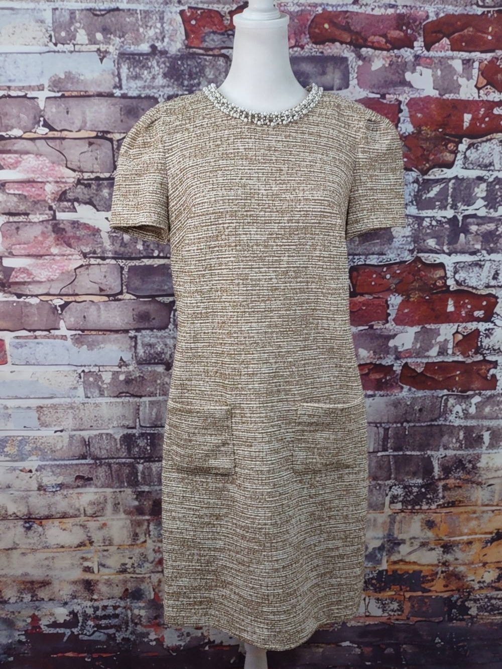 Karl Lagerfeld Tweed Boucle Dress with Embellished Neckline